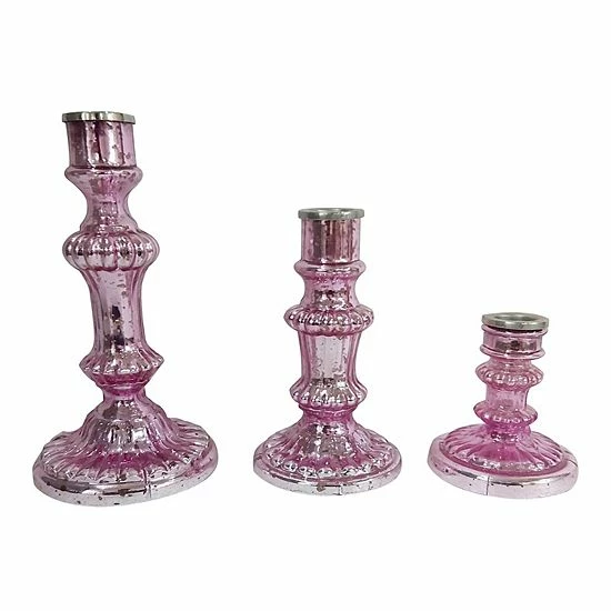 A&B Home Luminary Treasures Antique Pink 3-Piece Candle Holder Set