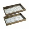 A&B Home Greta Rectangular Glass & Wood 2-Piece Tray Set
