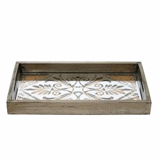 A&B Home Greta Rectangular Glass & Wood 2-Piece Tray Set - Image 7