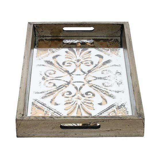 A&B Home Greta Rectangular Glass & Wood 2-Piece Tray Set - Image 8