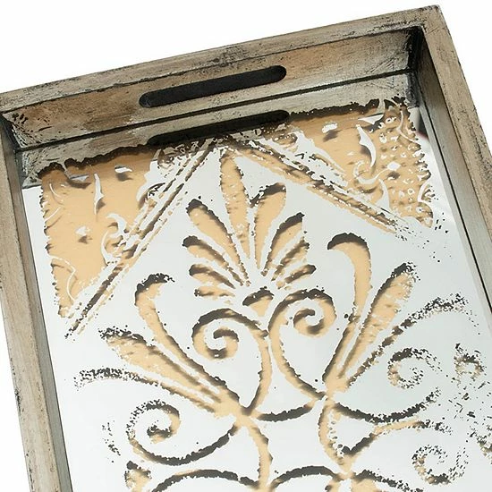 A&B Home Greta Rectangular Glass & Wood 2-Piece Tray Set - Image 9