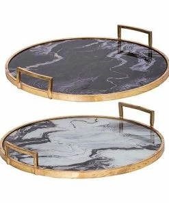 A&B Home Decorative Black & Gold 2-Piece Tray Set