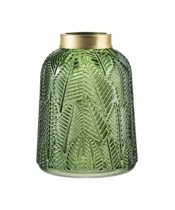 A&B Home Green & Gold Fern Leaf 8-Inch Glass Vase