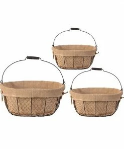 A&B Home Joyce Oval Canvas Lined Decorative Basket 3-piece Set