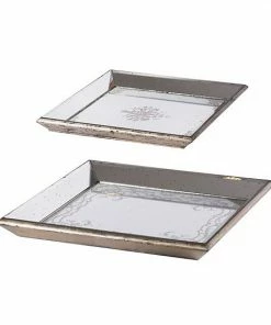 A&B Home Violet Mirrored Square Tray 2-Piece Set