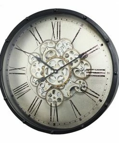 A&B Home Black Roman Numeral Gear Wall Clock