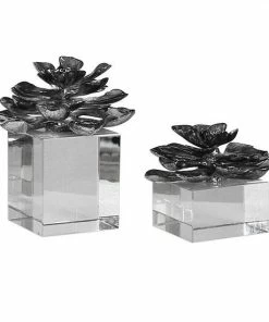 Uttermost Faux Lotus Flower Metallic Table Decor 2-piece Set
