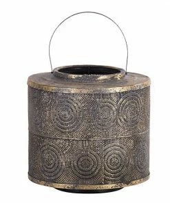 A&B Home Weathered Gold Finish Raj Lantern Table Decor