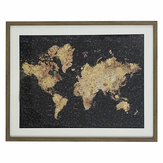 A&B Home World Map Framed Under Glass Art