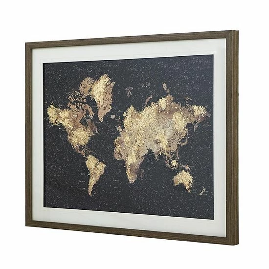 A&B Home World Map Framed Under Glass Art - Image 2