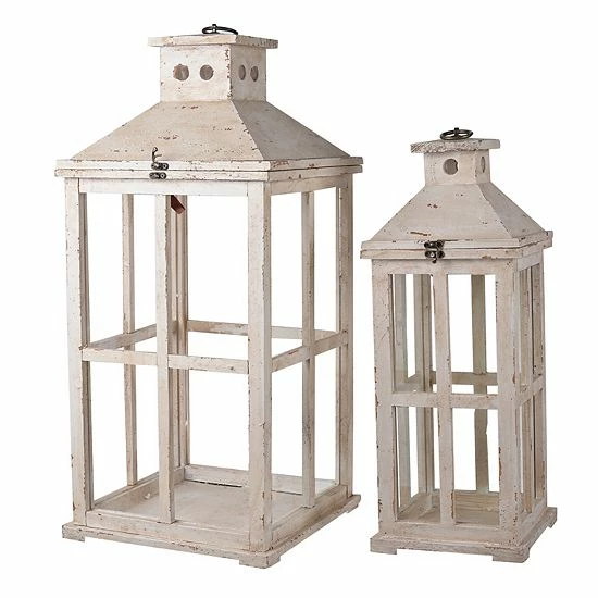 A&B Home Reed Distressed Lantern Table Decor 2-piece Set