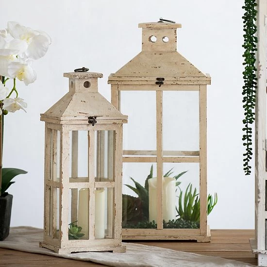 A&B Home Reed Distressed Lantern Table Decor 2-piece Set - Image 3