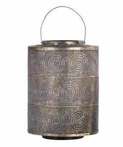 A&B Home Weathered Gold Finish Large Raj Lantern Table Decor