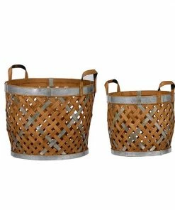 A&B Home Round Woven Basket Table Decor 2-piece Set