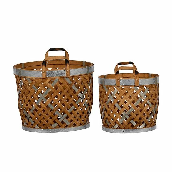 A&B Home Round Woven Basket Table Decor 2-piece Set - Image 2