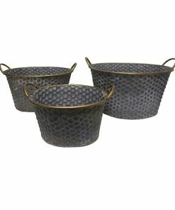 A&B Home Seneca Oval Metal Planters With Band 3-Piece Set